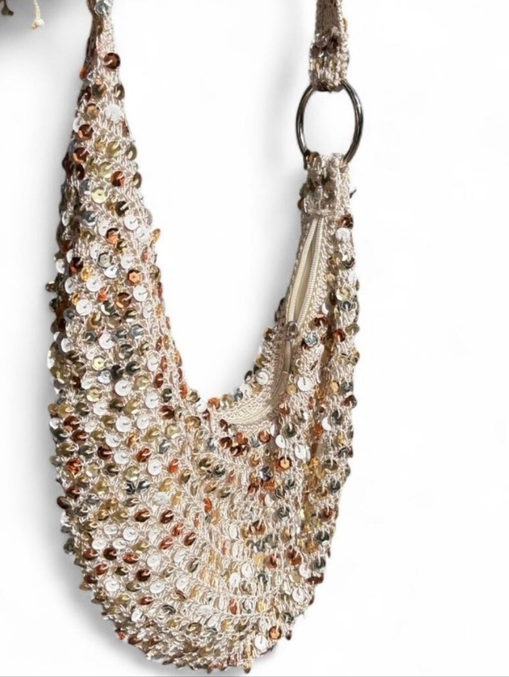 Apt. 9 Y2K Gold and Copper Sequin Hobo Shoulder Bag, Beige/Gold, & Copper